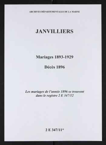 Janvilliers. Mariages 1893-1895 et 1897-1929. Décès 1896