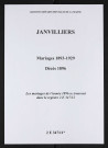Janvilliers. Mariages 1893-1895 et 1897-1929. Décès 1896