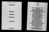 Varimont. Baptêmes, mariages, sépultures 1740-1792