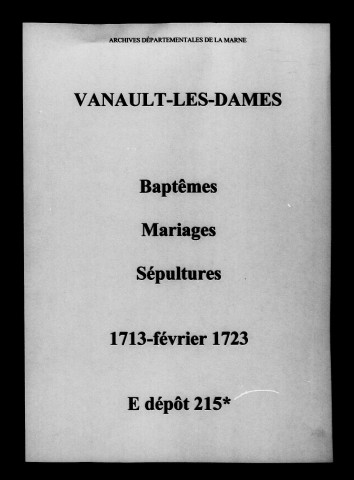 Vanault-les-Dames. Baptêmes, mariages, sépultures 1713-1723