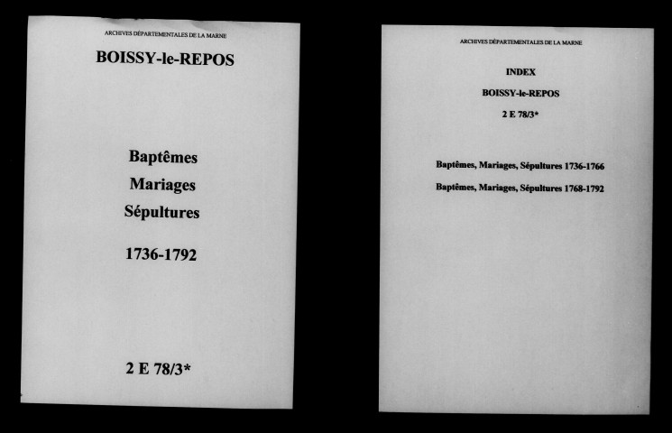 Boissy-le-Repos. Baptêmes, mariages, sépultures 1736-1792