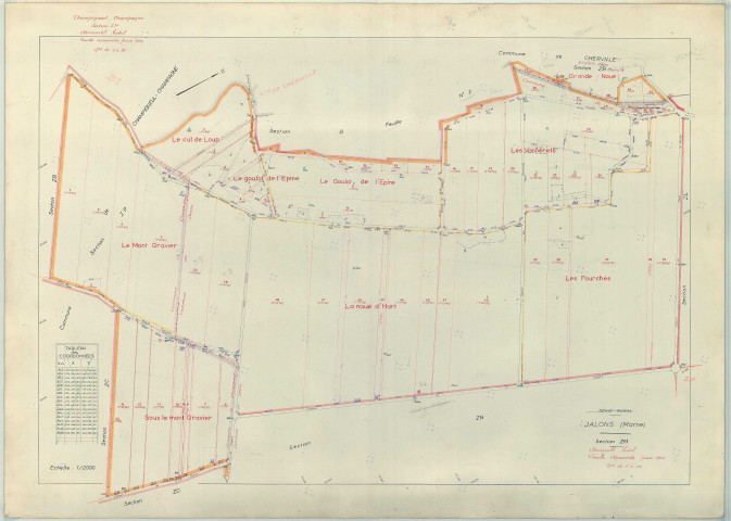 Jâlons (51303). Section ZM échelle 1/2000, plan renouvelé pour 1966, plan régulier (papier armé)