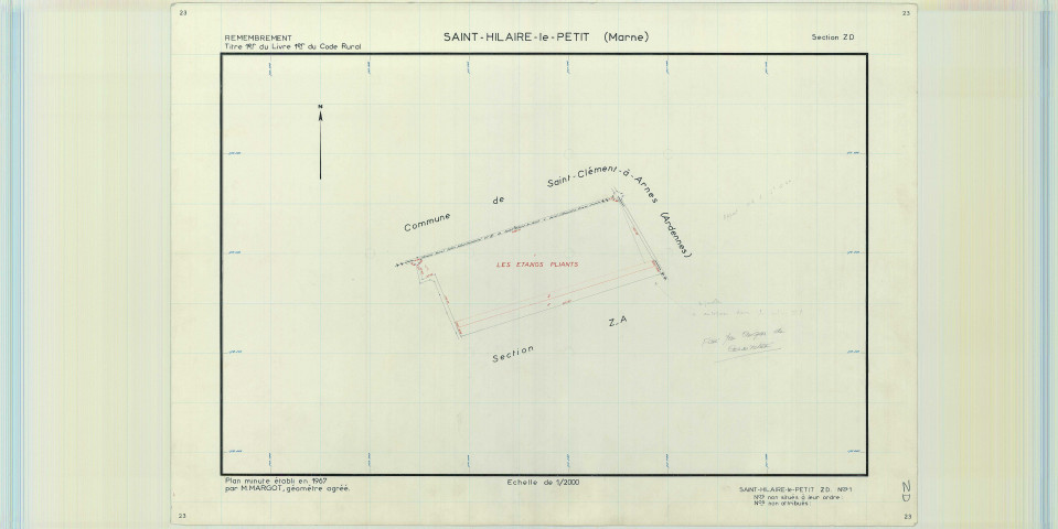 Saint-Hilaire-le-Petit (51487). Section ZD échelle 1/2000, plan remembré pour 1979, plan régulier (papier armé).