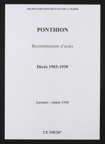 Ponthion. Décès 1903-1939 (reconstitutions)