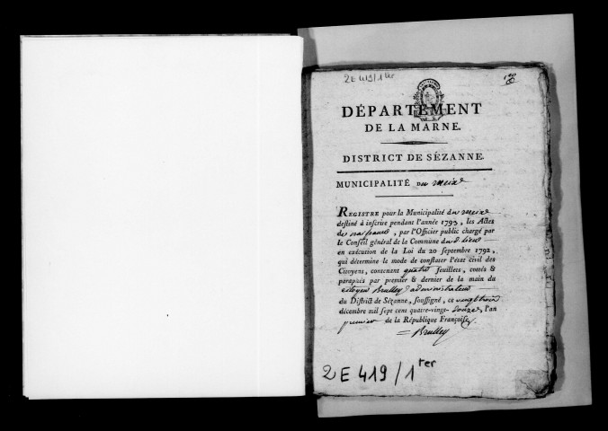 Meix-Saint-Epoing (Le). Naissances, mariages, décès, publications de mariage 1793-an X