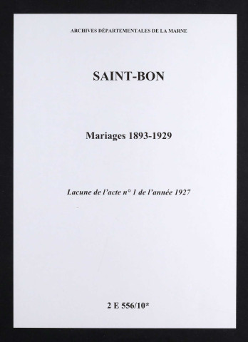 Saint-Bon. Mariages 1893-1929