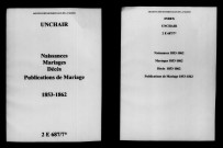 Unchair. Naissances, mariages, décès, publications de mariage 1853-1862