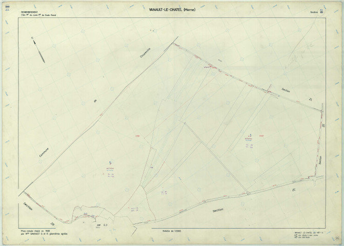Vanault-le-Châtel (51589). Section ZC 1 échelle 1/2000, plan remembré pour 1965 (section ZC 1e partie), plan régulier (papier armé)