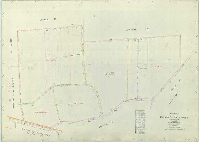 Tilloy-et-Bellay (51572). Section ZD échelle 1/2000, plan remembré pour 1963, plan régulier (papier armé)
