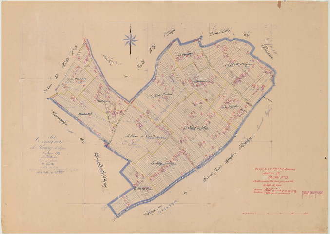 Bussy-le-Repos (51098). Section D3 échelle 1/2500, plan mis à jour pour 1958, plan non régulier (papier)
