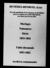 Rivières-Henruel (Les). Mariages, naissances, décès, tables 1853-1862