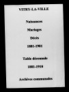 Vitry-la-Ville. Naissances, mariages, décès et tables décennales des naissances, mariages, décès 1881-1910