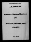 Ablancourt. Naissances, mariages, décès 1792-1812