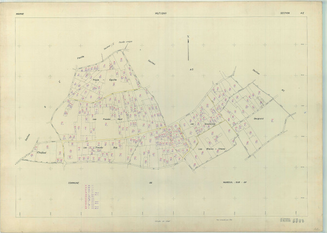 Mutigny (51392). Section AE échelle 1/1000, plan renouvelé pour 1963, plan régulier (papier armé).