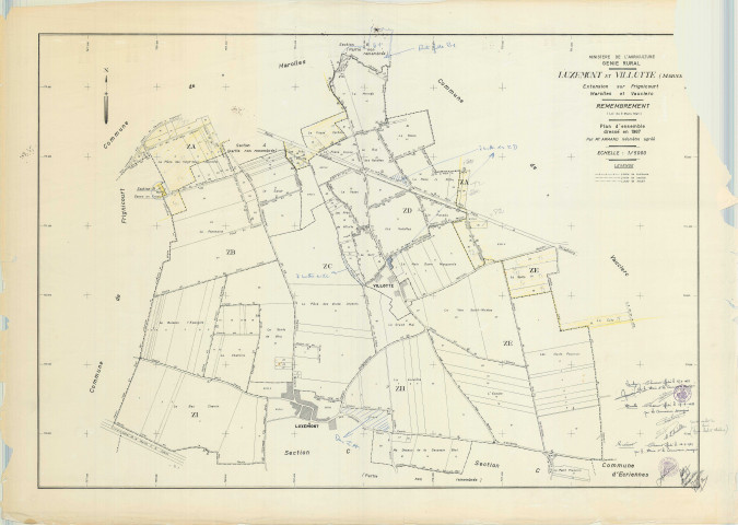 Luxémont-et-Villotte (51334). Tableau d'assemblage échelle 1/5000, plan remembré pour 1967, plan régulier (papier)