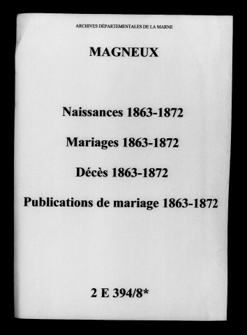 Magneux. Naissances, mariages, décès, publications de mariage 1863-1872