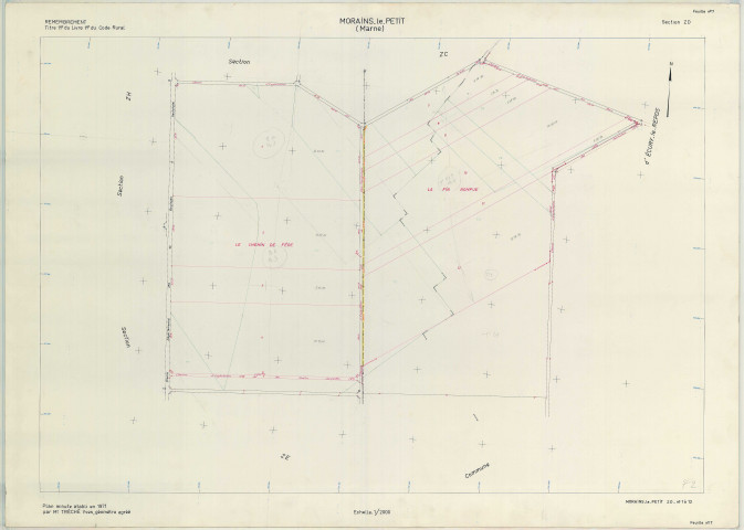 Val-des-Marais (51158). Morains (51383). Section ZD échelle 1/2000, plan remembré pour 1971 (Morains le Petit), plan régulier (papier armé)