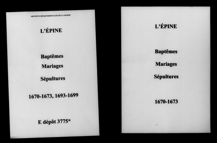 Épine (L'). Baptêmes, mariages, sépultures 1670-1699