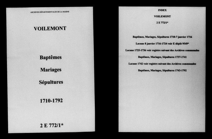 Voilemont. Baptêmes, mariages, sépultures 1710-1792