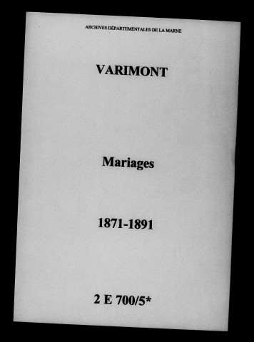 Varimont. Mariages 1871-1891