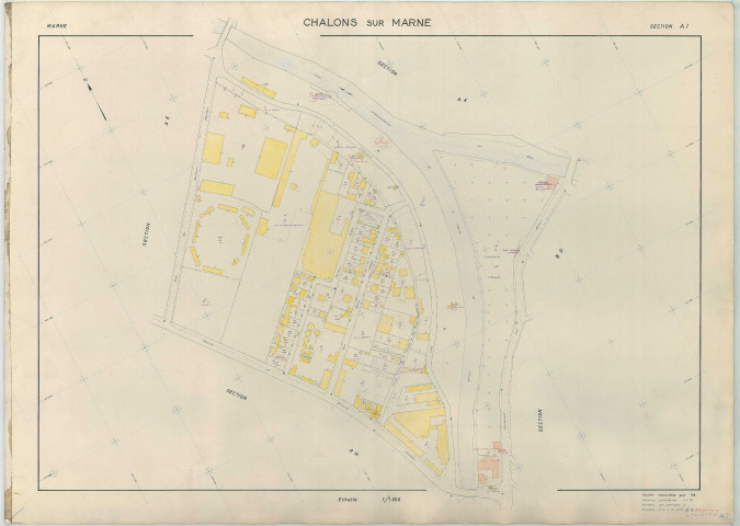 Châlons-en-Champagne (51108). Section AI échelle 1/1000, plan renouvelé pour 1964, plan régulier (papier armé)
