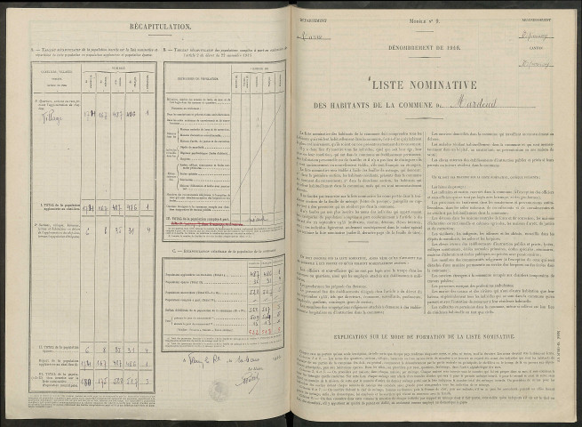 Mardeuil. Dénombrement de la population 1946