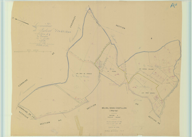 Belval-sous-Châtillon (51048). Section A1 échelle 1/1250, plan mis à jour pour 1971, plan non régulier (papier).
