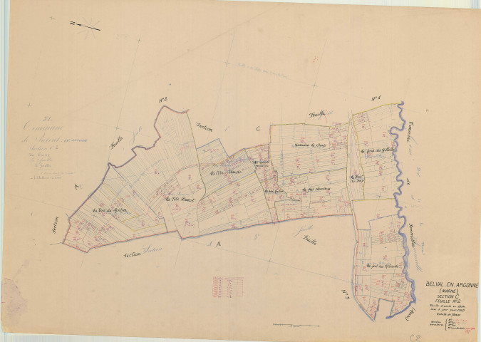 Belval-en-Argonne (51047). Section C2 échelle 1/2500, plan mis à jour pour 1957, plan non régulier (papier)