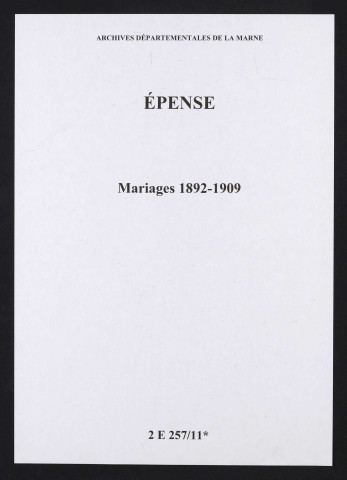 Épense. Mariages 1892-1909