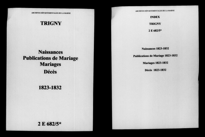 Trigny. Naissances, publications de mariage, mariages, décès 1823-1832