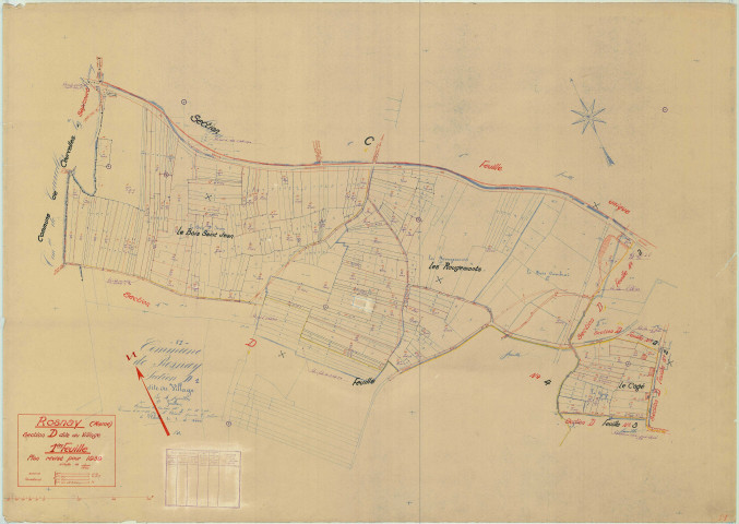Rosnay (51468). Section D1 échelle 1/1000, plan mis à jour pour 1939, plan non régulier (papier).