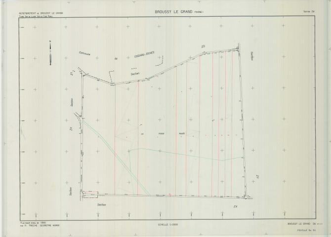 Broussy-le-Grand (51090). Section ZW échelle 1/2000, plan remembré pour 01/01/1984, plan régulier de qualité P5 (calque)