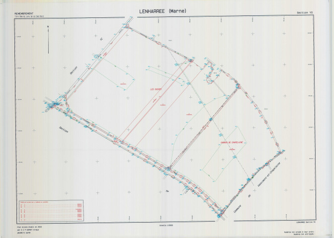 Lenharrée (51319). Section YO échelle 1/2000, plan remembré pour 01/01/2003, plan régulier de qualité P5 (calque)