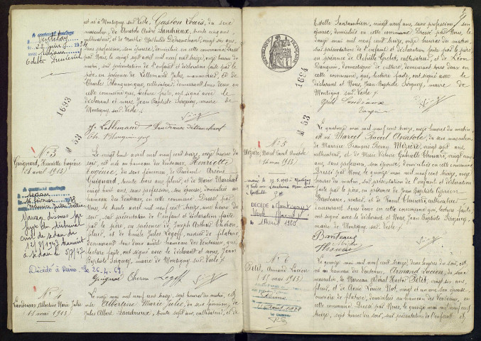 Montigny-sur-Vesle. Naissances, mariages, décès, publications de mariage 1913-1922