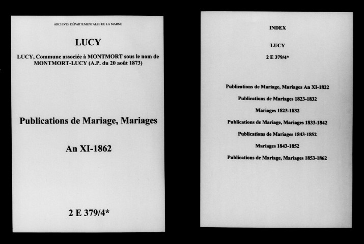Lucy. Publications de mariage, mariages an XI-1862