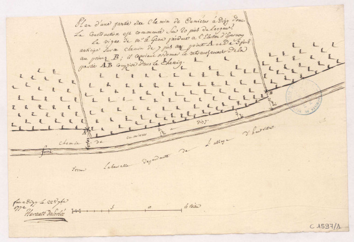 Plan d'une partie du chemin de Cumières à Dizy, 1772.