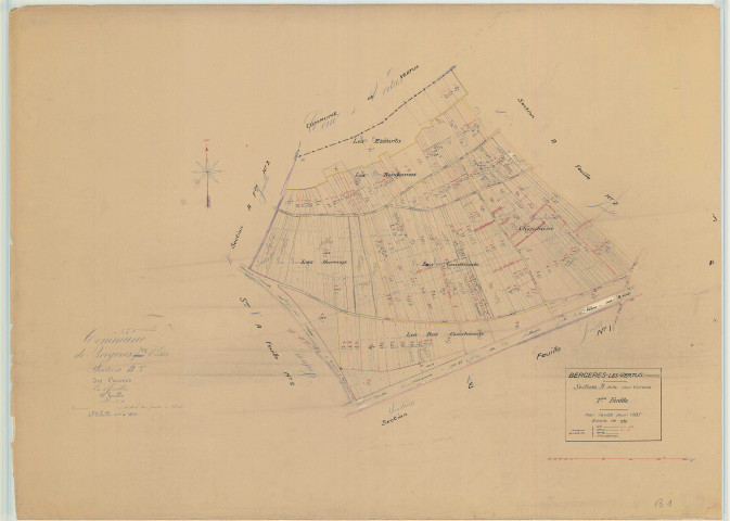 Bergères-lès-Vertus (51049). Section B1 échelle 1/1250, plan révisé pour 1937, plan non régulier (papier)