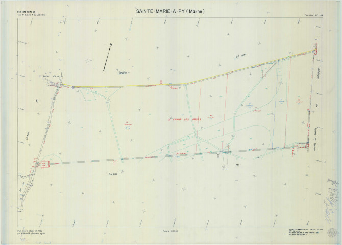 Sainte-Marie-à-Py (51501). Section ZC échelle 1/2000, plan remembré pour 1982 (partie sud), plan régulier (calque)