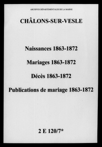 Châlons-sur-Vesle. Naissances, mariages, décès, publications de mariage 1863-1872