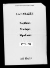 Vienne-le-Château. Harazée (La). Baptêmes, mariages, sépultures 1772-1791