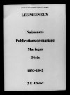 Mesneux (Les). Naissances, publications de mariage, mariages, décès 1833-1842