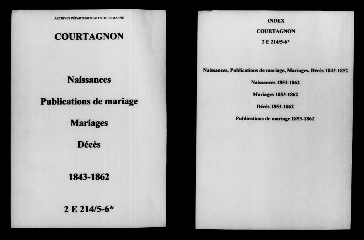 Courtagnon. Naissances, publications de mariage, mariages, décès 1843-1852