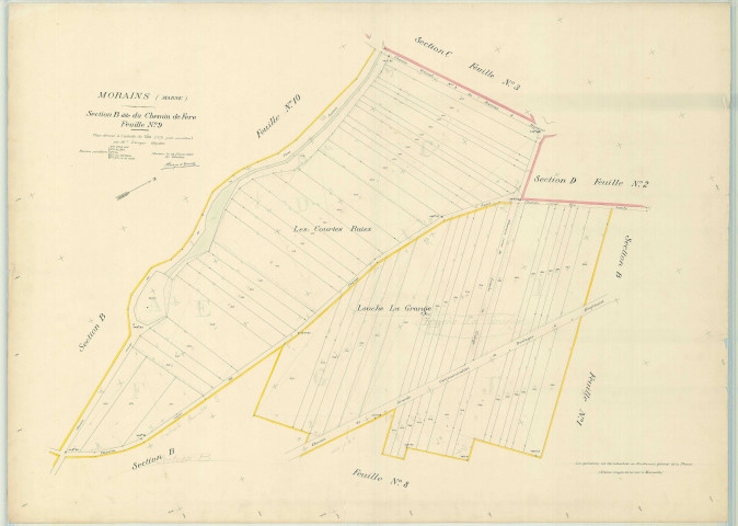 Val-des-Marais (51158). Morains (51383). Section B9 échelle 1/1000, plan mis à jour pour 1927 (Morains le Petit), plan non régulier (papier)