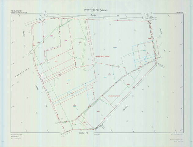 Vert-Toulon (51611). Section YM échelle 1/1000, plan remembré pour 2009, plan régulier (calque)