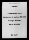 Tramery. Naissances, publications de mariage, mariages, décès 1823-1832