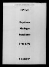Époye. Baptêmes, mariages, sépultures 1740-1792