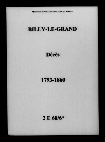 Billy-le-Grand. Décès 1793-1860