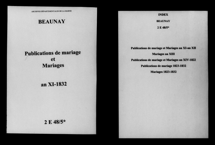 Beaunay. Publications de mariage, mariages an XI-1832