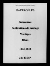 Faverolles-et-Coëmy. Naissances, publications de mariage, mariages, décès 1833-1842