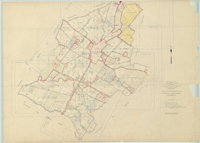 Landricourt (51315). Tableau d'assemblage échelle 1/5000, plan remembré pour 1953, plan régulier (papier)